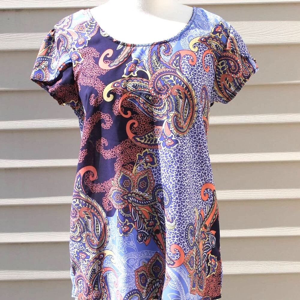 Japna Paisley Boho Short Sleeve Blouse Size Medium